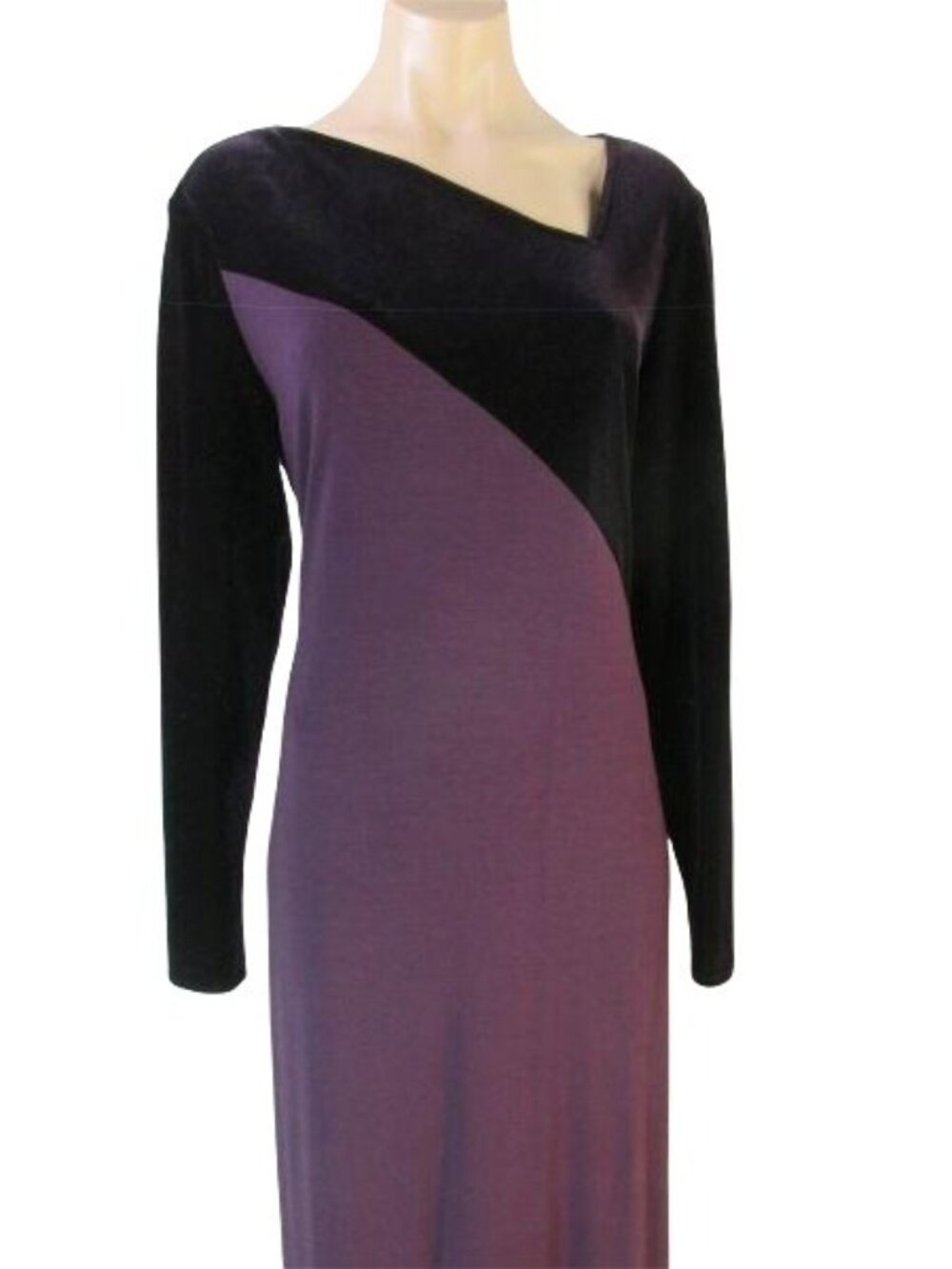 Vintage Chetta B Purple Velvet Jersey Maxi Dress 12 Geometric Body Con Stretch - Picture 4 of 11